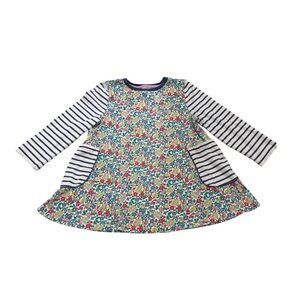 Mini Boden Floral Tunic with Navy Striped Sleeves - Multicolor Size 11-12
